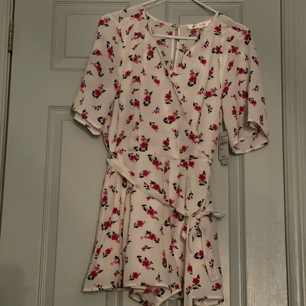 Hot pink flower short white romper